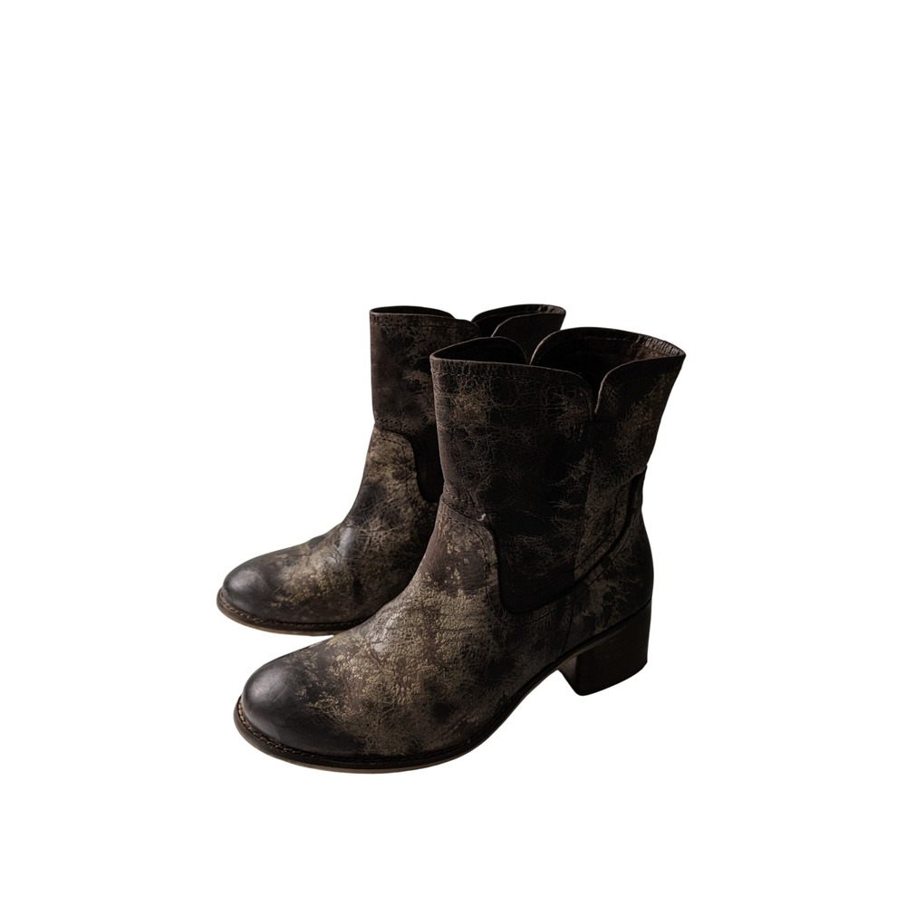 Diba True Womens 9.5 Brown Distressed Crackled Leather Ankle Boots Block Heel